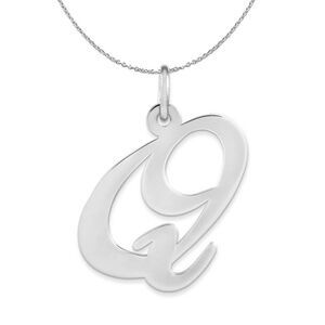 Silver, Ella Collection, LG Fancy Script Initial Q Necklace - 24 In
